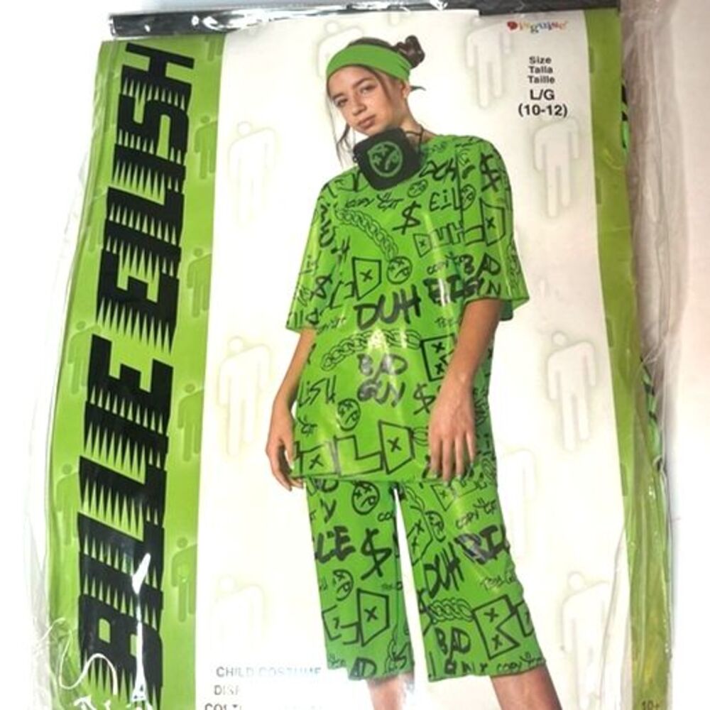 Billie Eilish Classic Neon Green & Black Halloween Costume Kids Large 10-12 NEW!